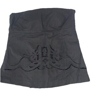 H&M HM Women's 8 Medium Linen Cotton Black Strapless Top Floral Cutout Y2K